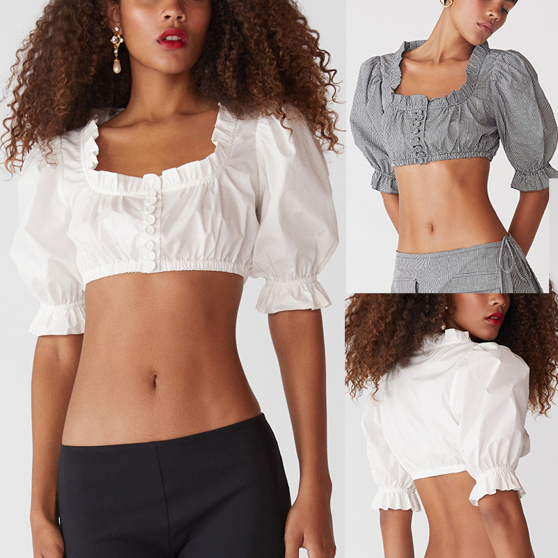 New Womens Solid Color Simple And Versatile Casual Ultra-short Top