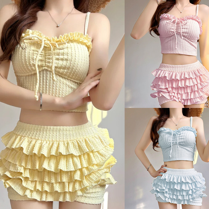 Womens Two-Piece Split Swimsuit Camisole Style Solid Color - Image 5
