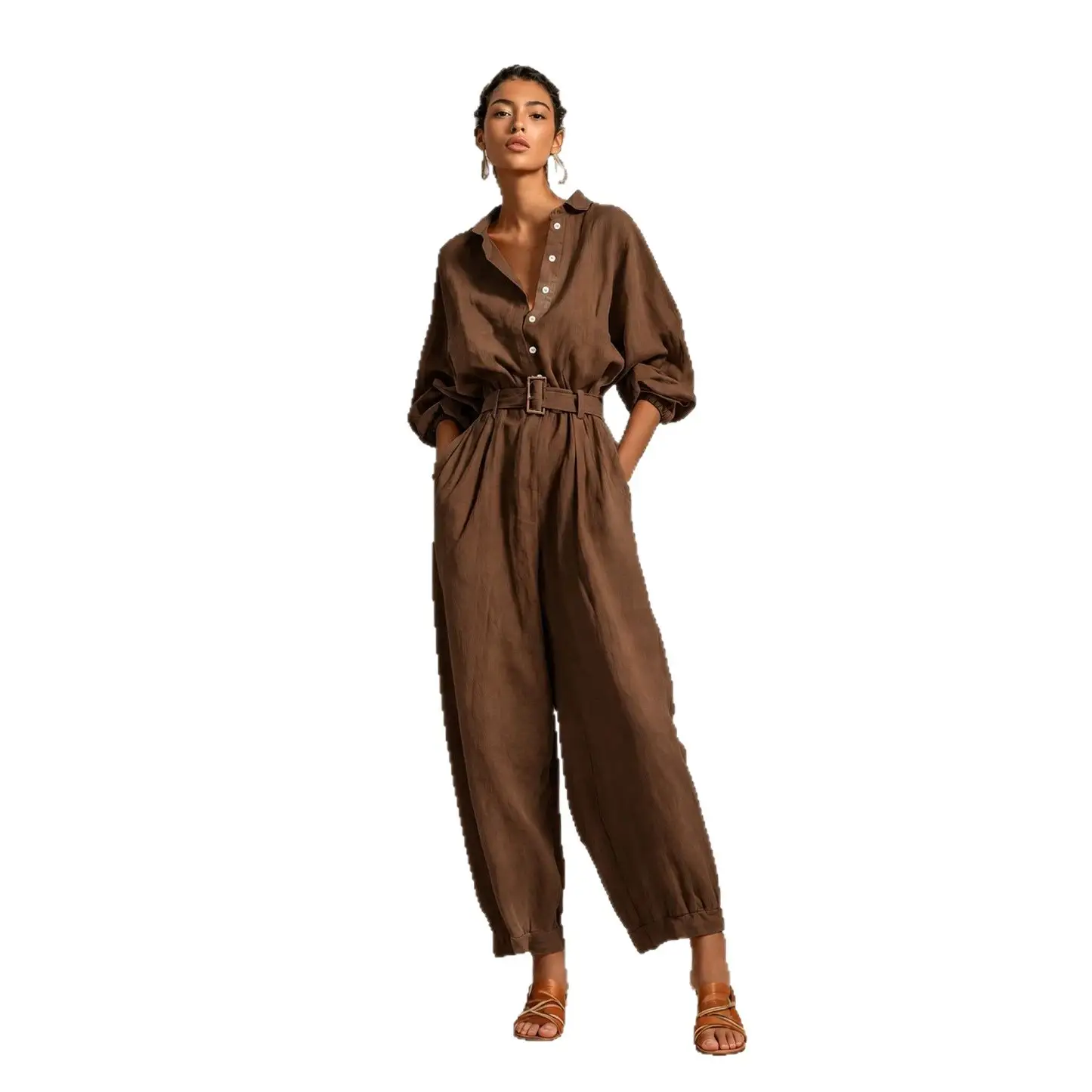 Womens Blended Casual Long-sleeve Jumpsuit
