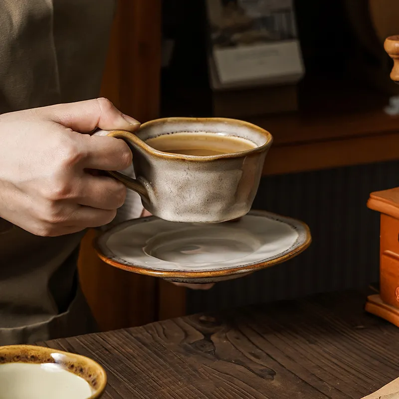 Simple Ceramic Steam Pitcher Creative Mug Kiln Baked Office Afternoon Tea Coffee Cup Plate Set
