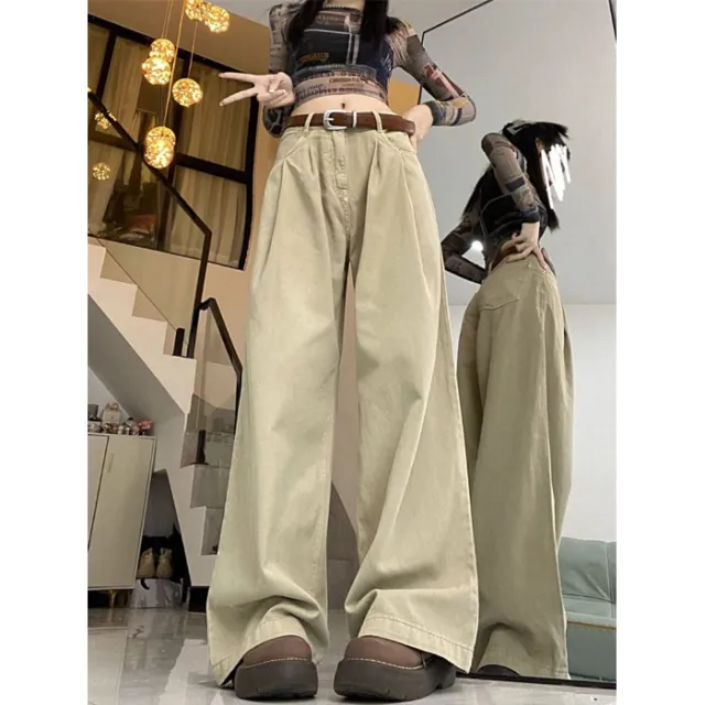 High Waist Loose And Slimming Khaki Wide Leg Jeans Khaki - Shop at LoveMi