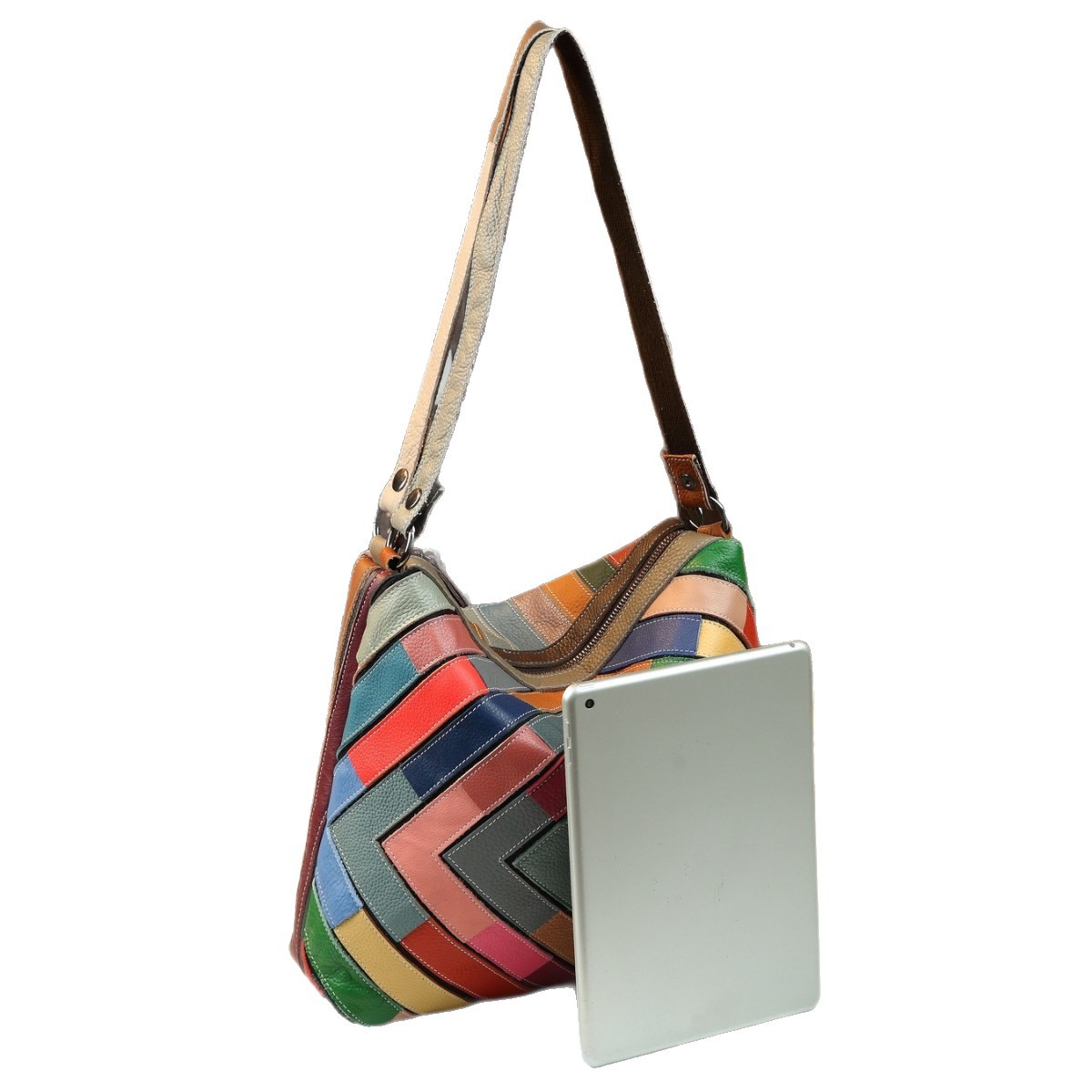Geometric Grid Leather Patchwork Colorful Shoulder Bag