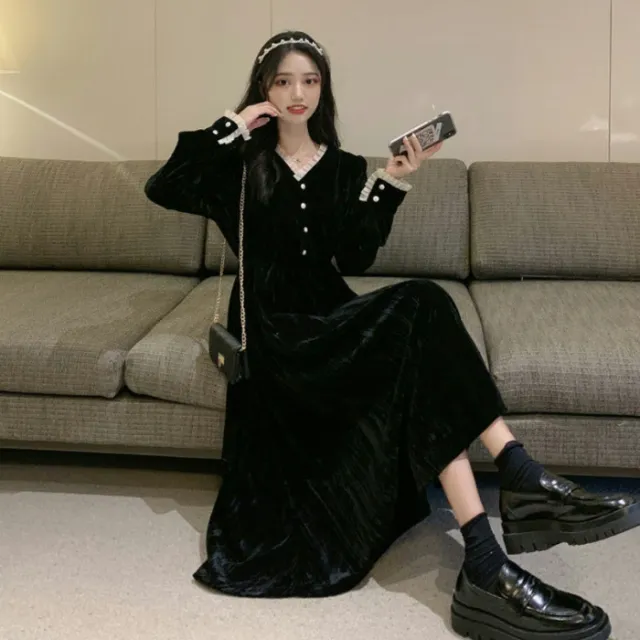 Solid Color Casual Hepburn French Minority Women's Dress Black - Shop at LoveMi