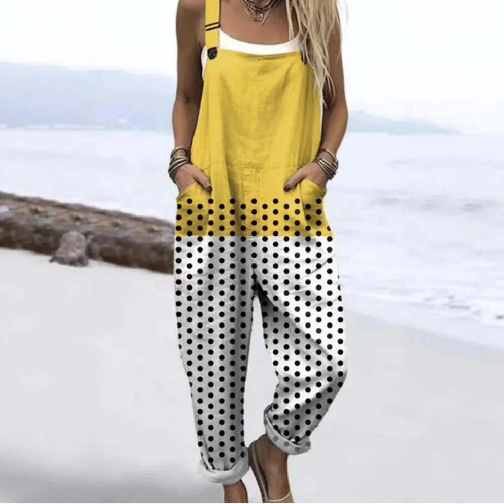 Female Digital 3D Printing Button Casual Suspender Trousers - Jwkzk002