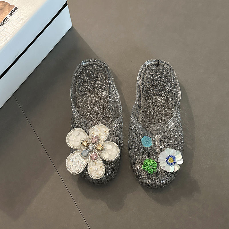 Rhinestone Flower Jelly Sandals, picture 3 of 5