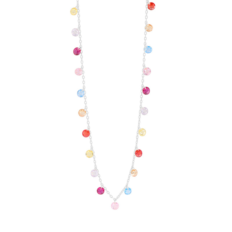 Round Color Zircon Necklace Sterling Silver S925 Female Silver Clavicle Chain