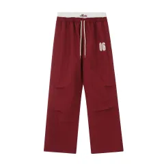 Women's American-style Retro Lace Stitching Embroidered Casual Trousers - Red - View 1