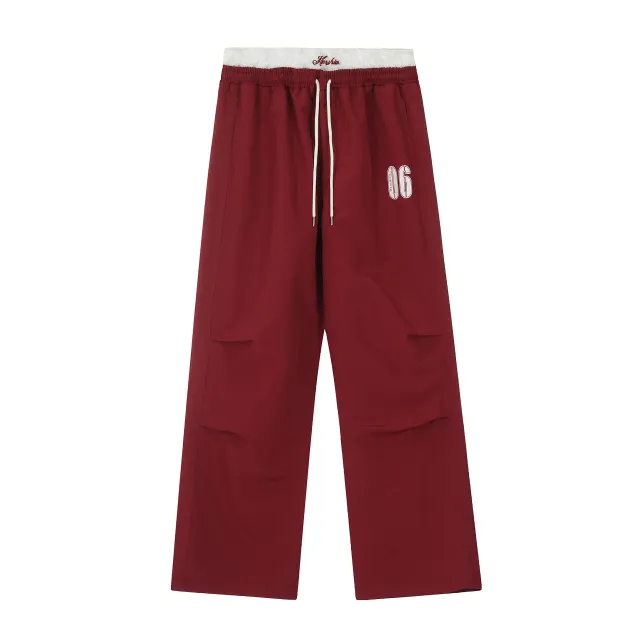 Women's American style Retro Lace Stitching Embroidered Casual Trousers Red - Shop at LoveMi