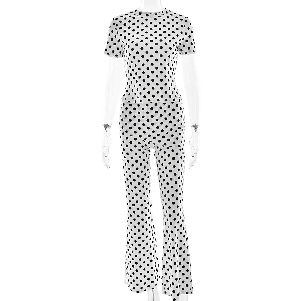Women's Dot Sexy Round Neck Short Sleeve Bootcut Pants Casual Suit