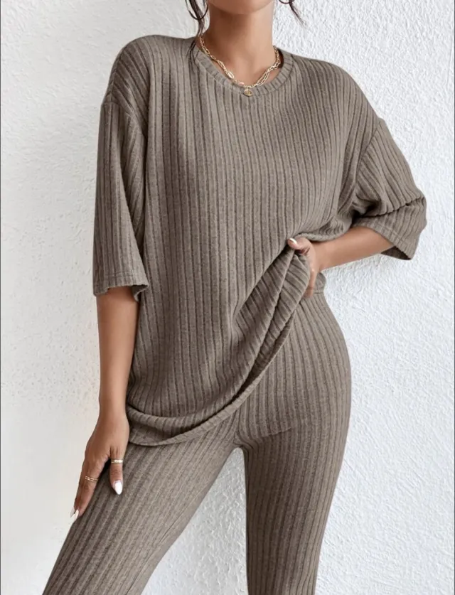 Women's Loose Casual Trousers Solid Color Fashion Homewear Suit Deep Khaki Cloth - Shop at LoveMi