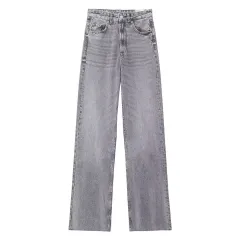 Fashion Casual High Waist Straight Wide Leg Denim Trousers For Women - Light Grey - View 1