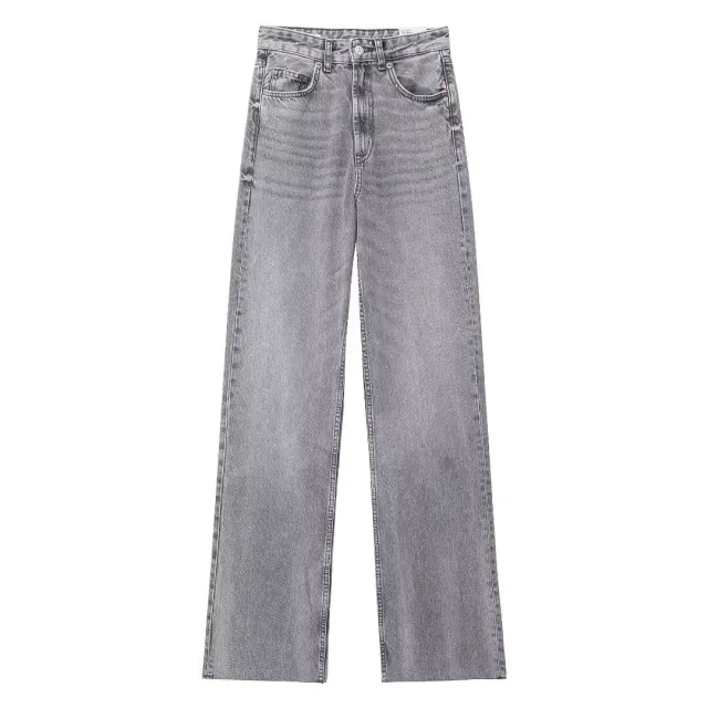 Fashion Casual High Waist Straight Wide Leg Denim Trousers For Women Light Gray - Shop at LoveMi
