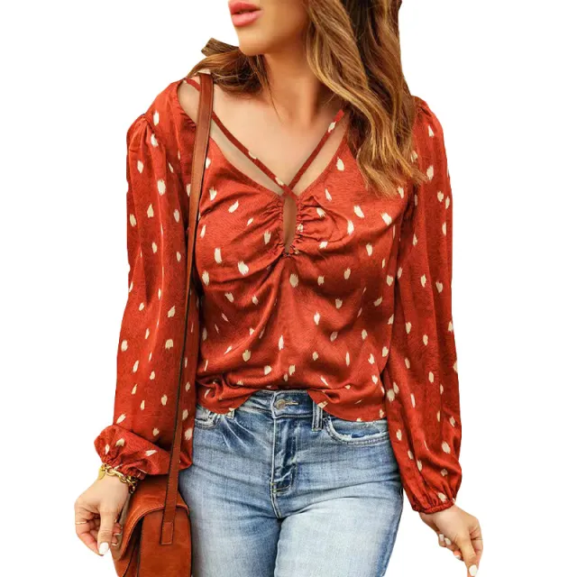 European And American Printed Polka Dot Shirt For Women Orange - Shop at LoveMi