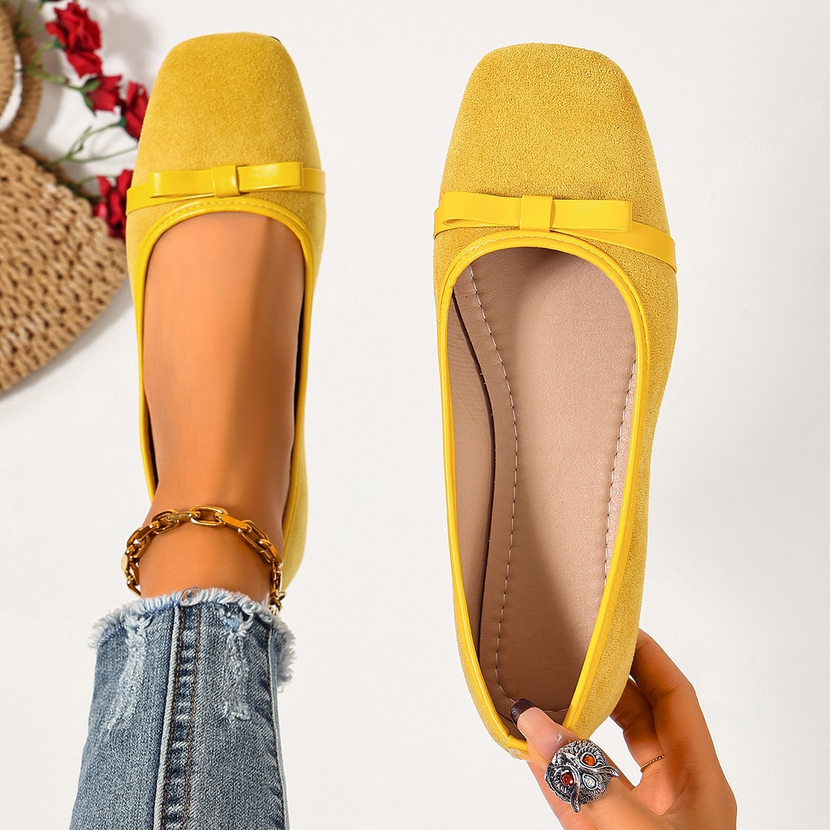 Foreign Trade French-style Suede Square-toe Chanel-inspired Pumps