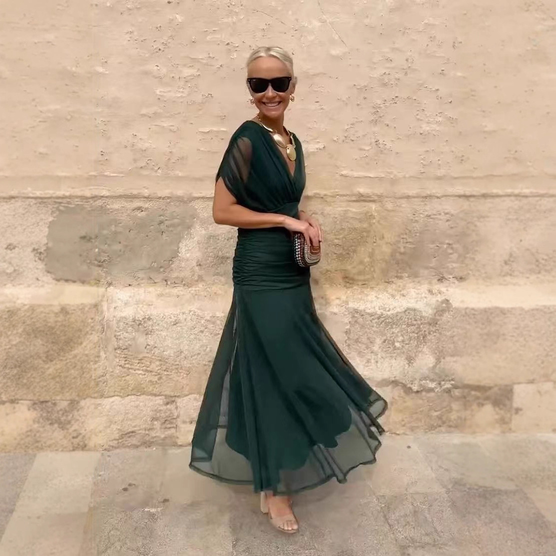 European And American SpringSummer Mesh Printed Camisole Dress