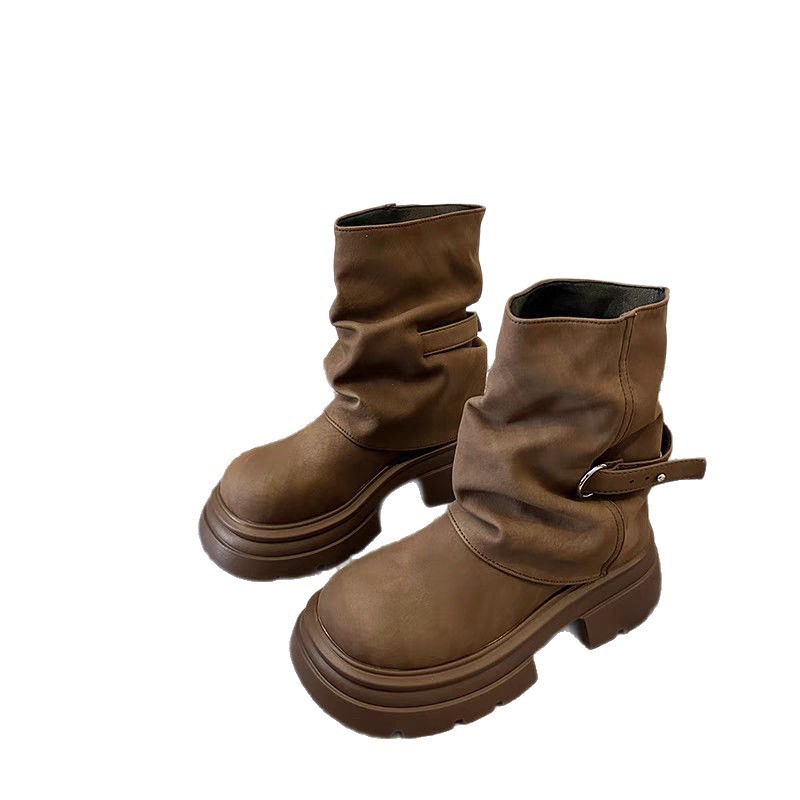 Women's Fashionable Retro Round-Toe Chunky-Soled Dr Martens Boots