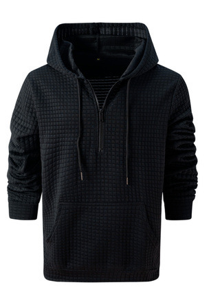 Mens Plaid Jacquard Solid-Color Casual Hoodie