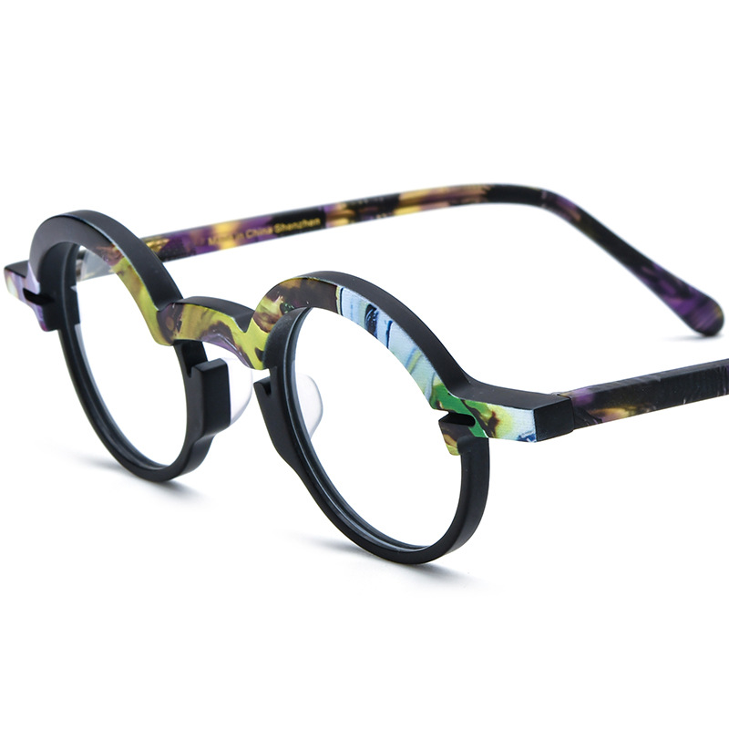 Anti-blue Light Multicolor Patchwork Round Plate Glasses