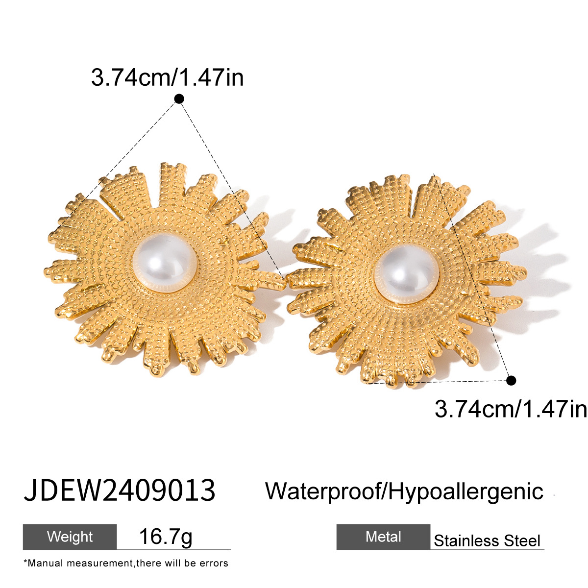 Stainless Steel Shell Pearls Hammer Texture Earrings