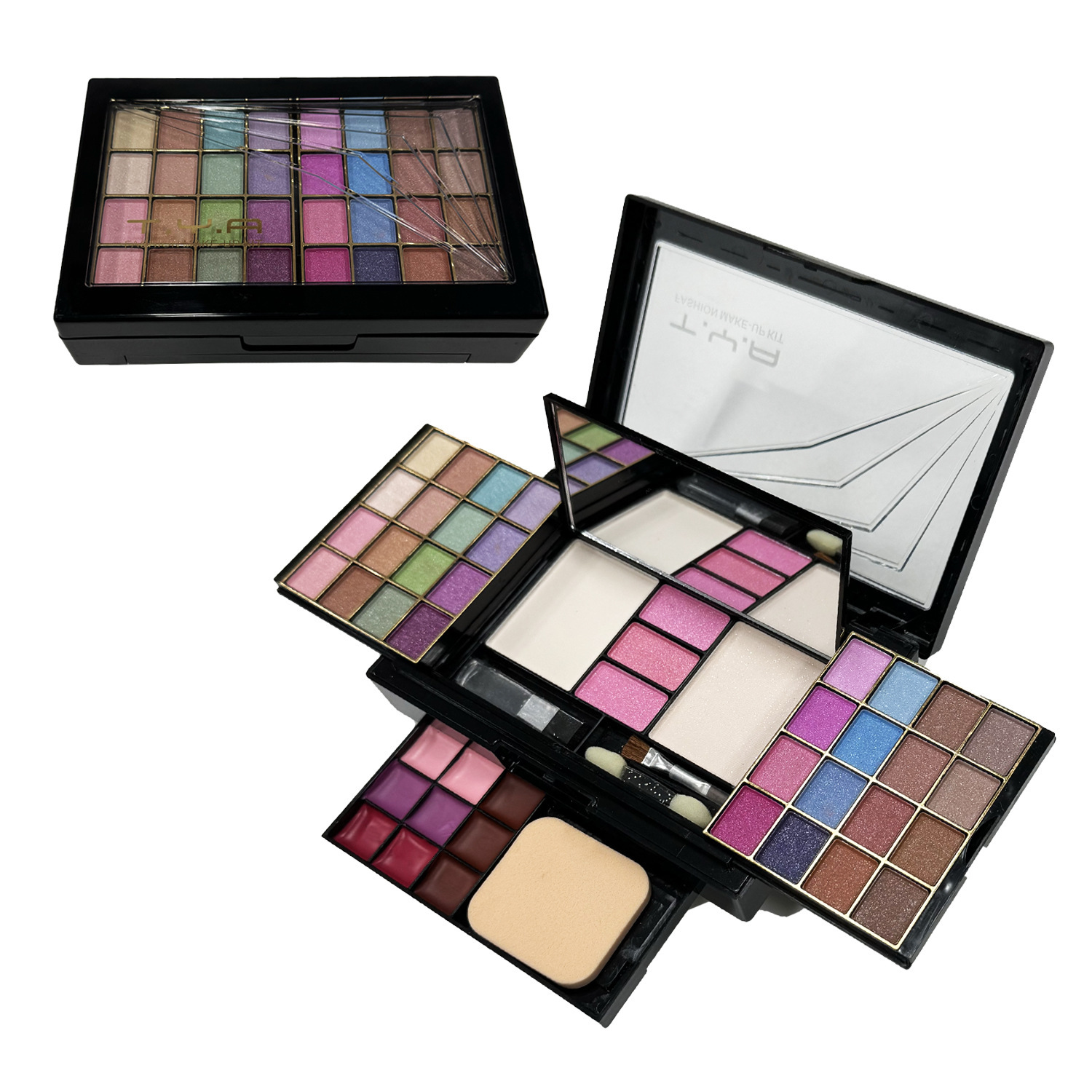 A Tianya Cosmetics 46-Color Pearlescent Eyeshadow Set With Puff