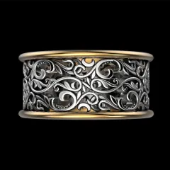 Creative Retro Hollow Pattern Alloy Men's Ring - Black Gold - View 1