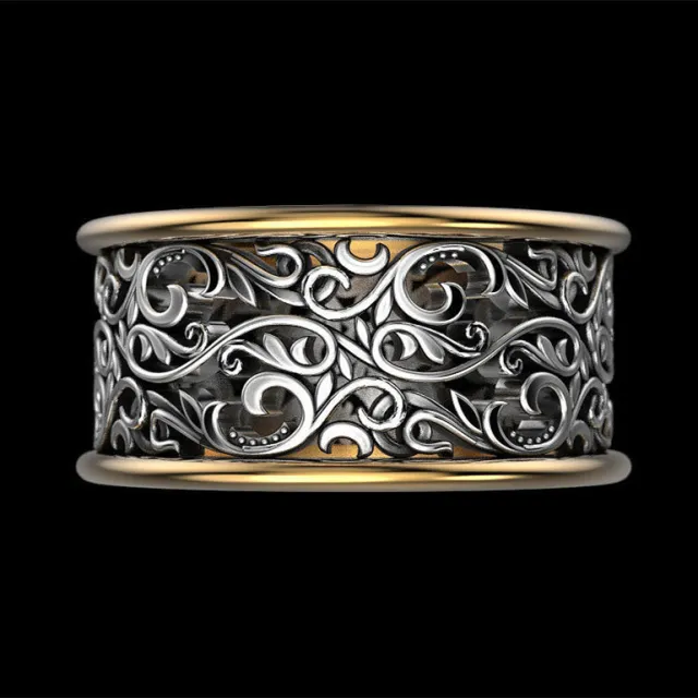 Creative Retro Hollow Pattern Alloy Men's Ring Black Gold - Shop at LoveMi