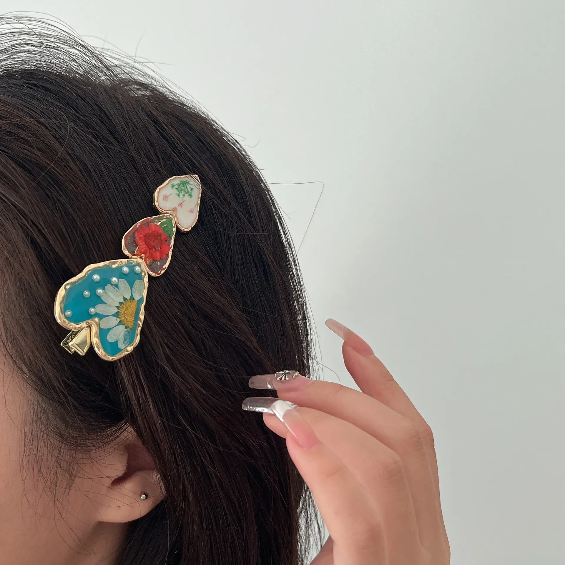 Retro Eternal Flower Heart Pearl Hair Clip