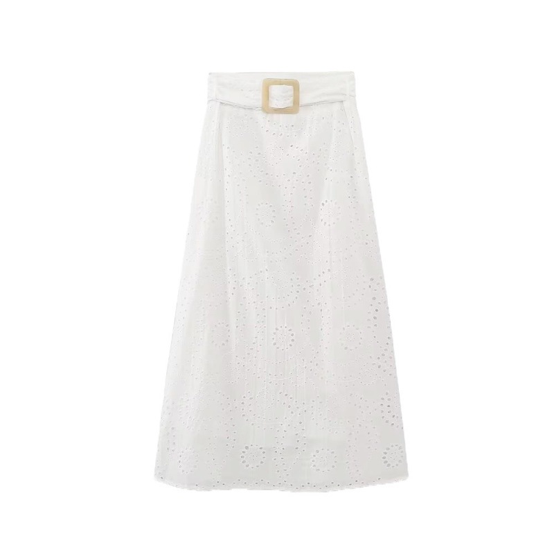 Women's White Dignified Hollow Embroidered Skirt Red - Shop at LoveMi