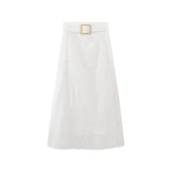 Women's White Dignified Hollow Embroidered Skirt - Red - View 1