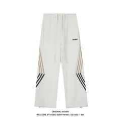 Striped Track Sweatpants Women's Drawstring High Waist Loose - Grey - View 1