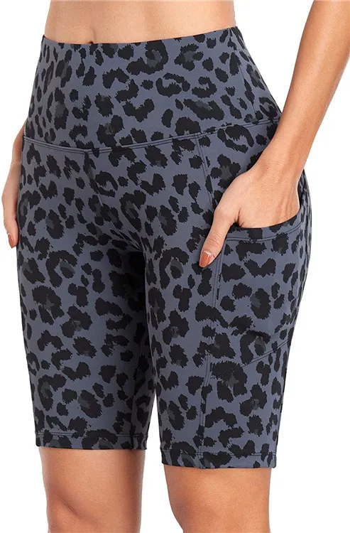 Women's Fashion Printed Short Lifting Arm Base Shorts Leopard Print Black - Shop at LoveMi