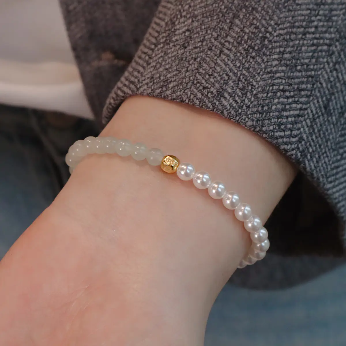 Silver Shell Beads Personalized Natural Hetian Jade High-grade Bracelet
