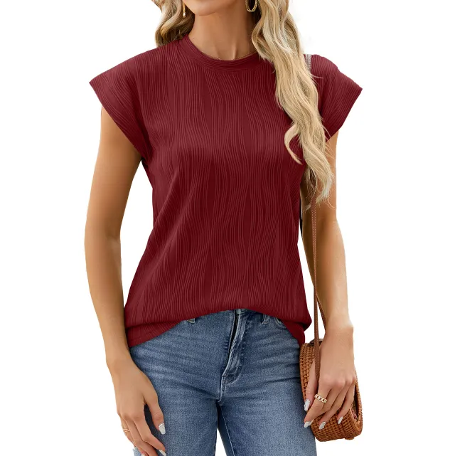 Women's Solid Color Crew Neck T shirt Top Vest Wine Red - Shop at LoveMi