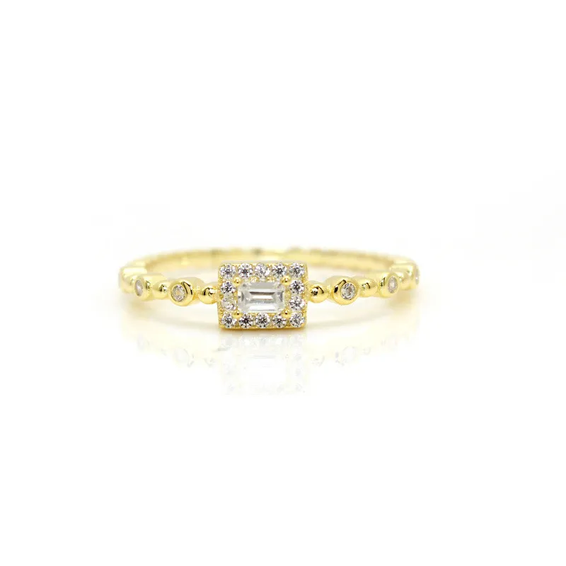 Korean And Japanese Popular Diamond-encrusted Stacking Rings For Women - R74214K Light Gold White Stone