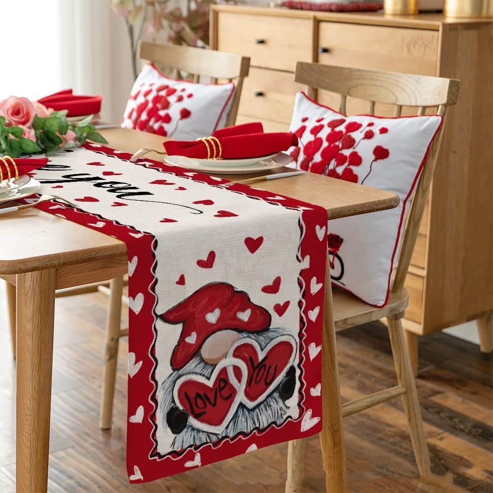 Valentine's Day Table Runner Linen Tablecloth (Red-30x180CM)