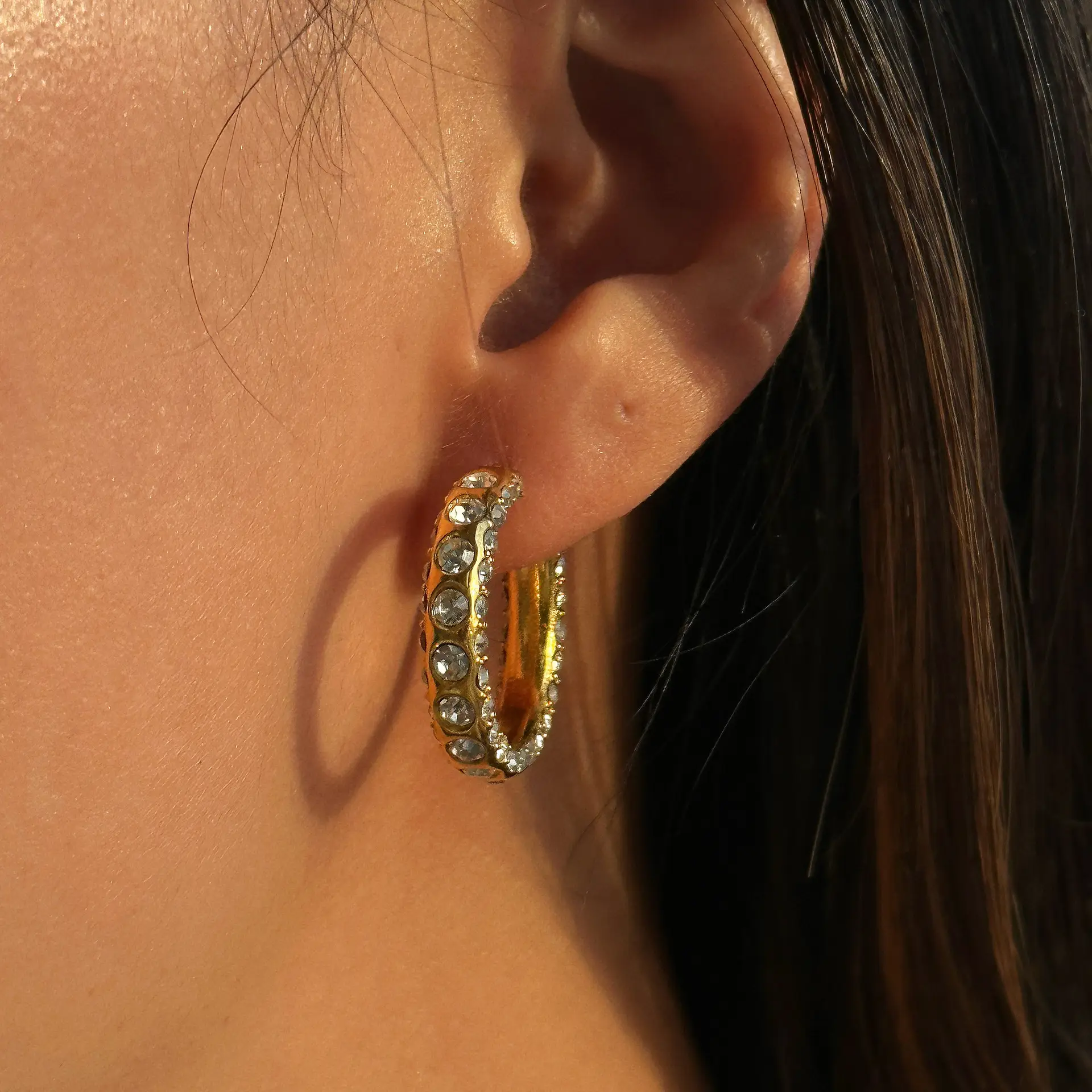 Vintage Stainless Steel Coral Full Rhinestone Zircon Earrings