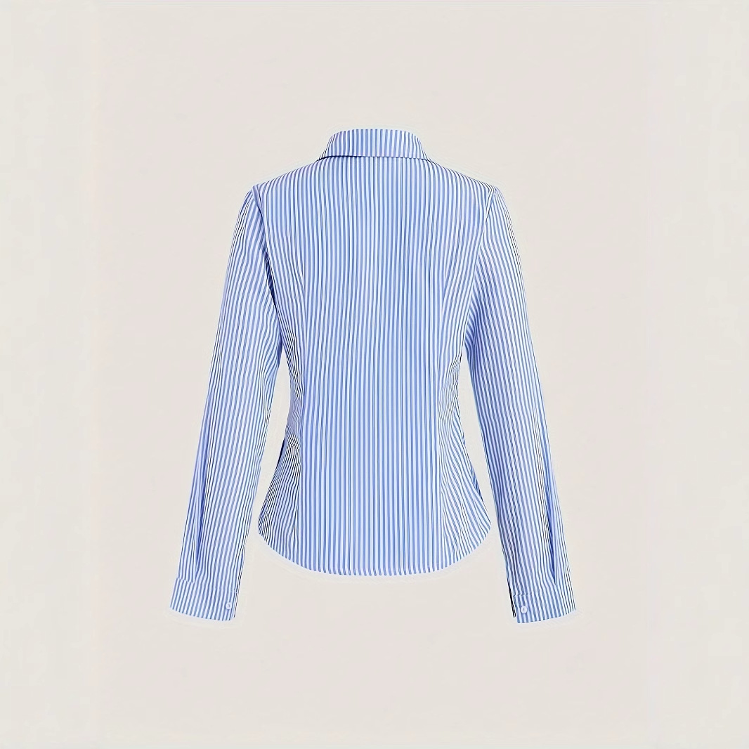 Women's Striped Diagonal Button Long-sleeved Casual Shirt