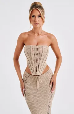 European And American Backless Tube Top Sheath Dress Knitting Suit - Camel - View 1