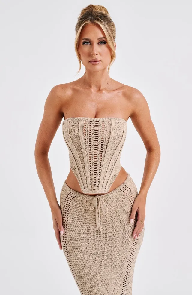 European And American Backless Tube Top Sheath Dress Knitting Suit Camel - Shop at LoveMi