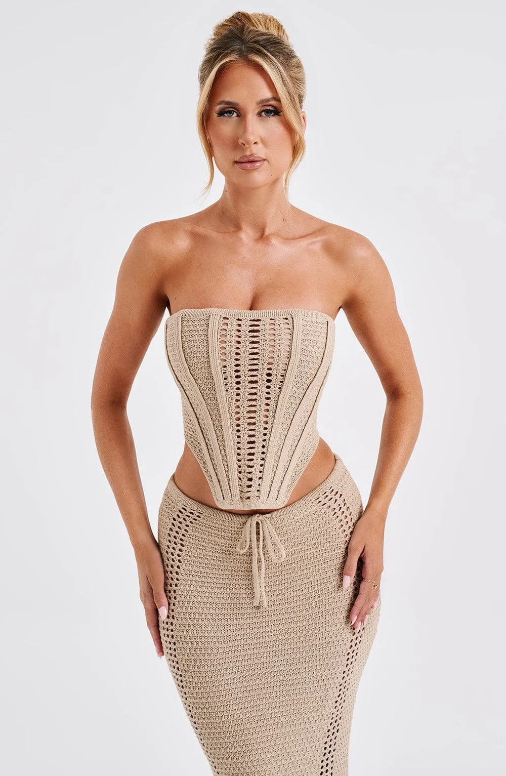 European And American Backless Tube Top Sheath Dress Knitting Suit - Camel