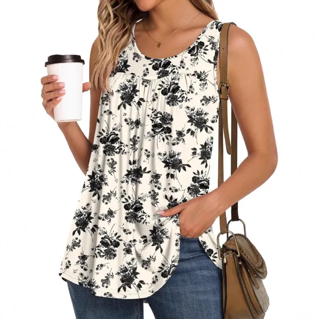 Women's Casual Long Sleeve Short Sleeve Shirt Print Round Neck Sleeveless No 1 Color M - Shop at LoveMi