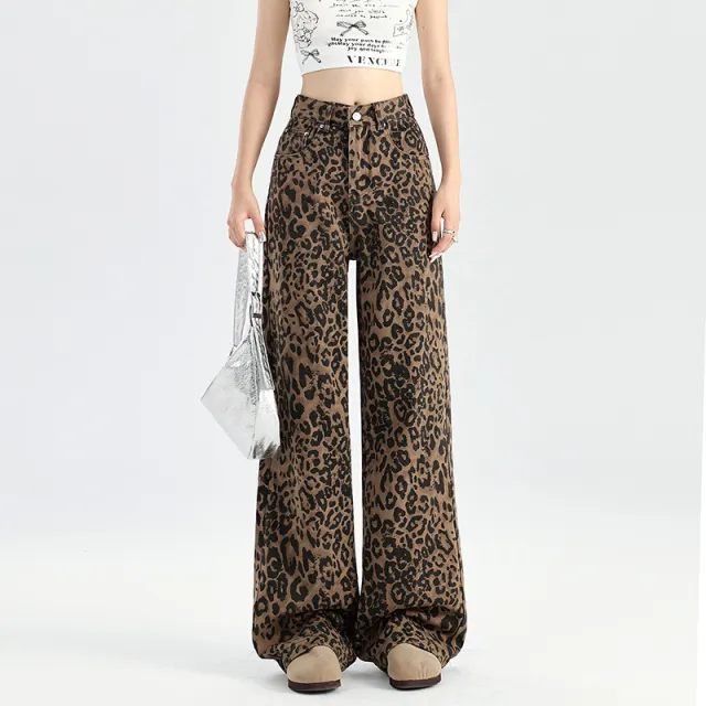 Retro Minority Leopard Jeans Hip Hop Loose Wide Leg Leisure Street Leopard Print - Shop at LoveMi