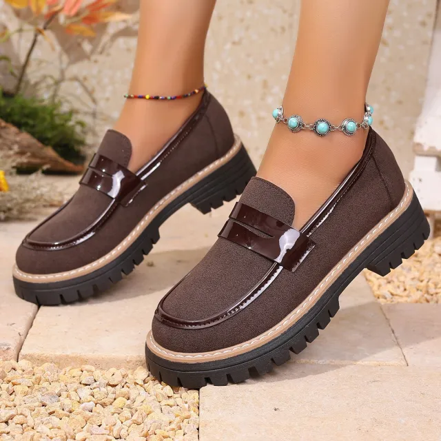 Plus Size Casual Matte Chunky Heel Platform Loafers Brown - Shop at LoveMi