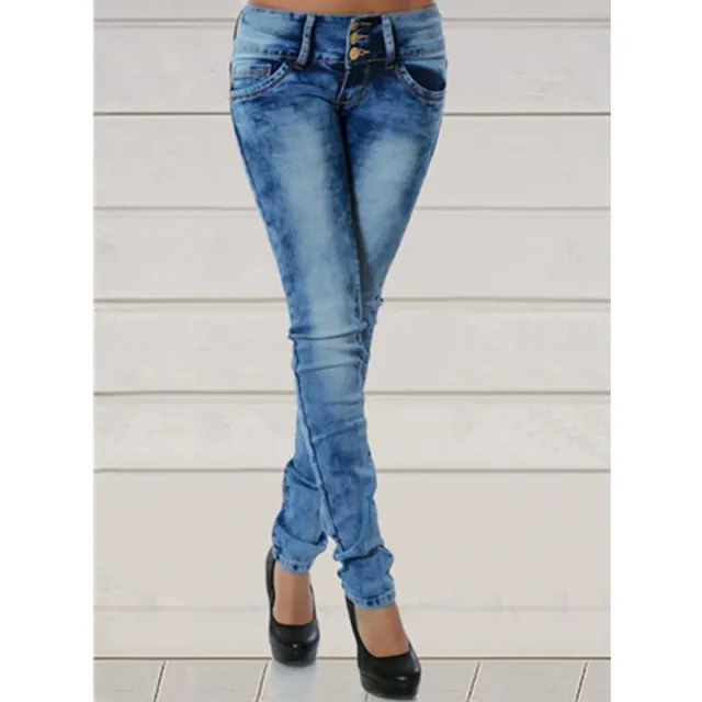Women's Simple Stretch Slim fit Blue Washed Jeans Light Blue - Shop at LoveMi