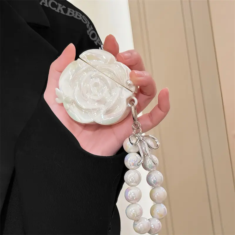 Pearl White Camellia Earphone Case