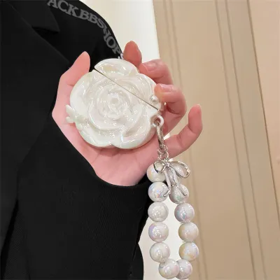 Pearl White Camellia Earphone Case