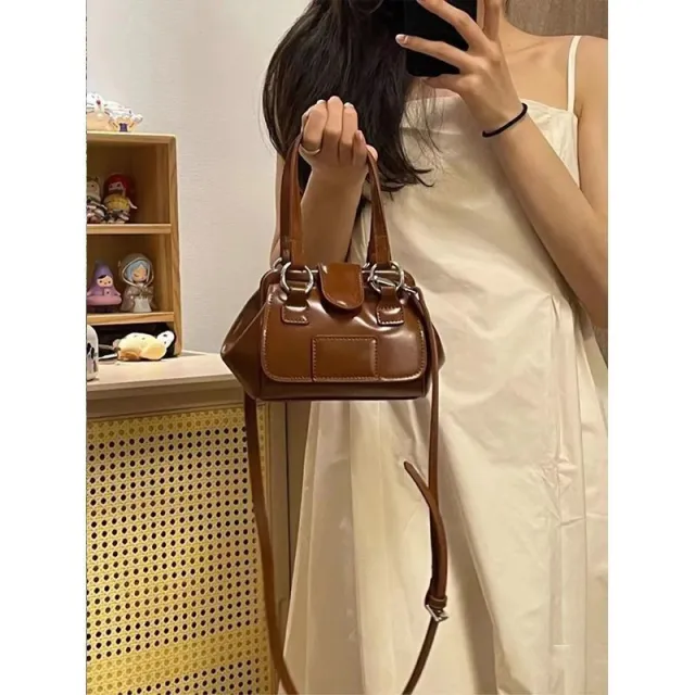Boston Retro Casual Portable Clip Bag Brown - Shop at LoveMi