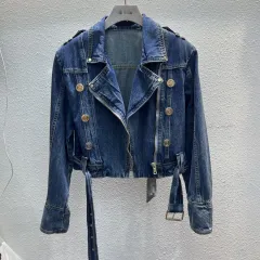 Popular Street Cool Button Denim Coat Korean Style Loose And Idle Fan Car Top - Dark Blue - View 1