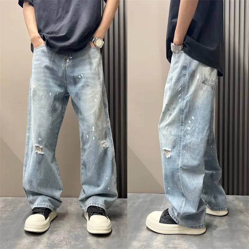 Mens Straight-leg Relaxed-fit American-style High-street Vintage Jeans