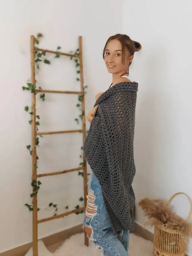 Women's Loose Sweater Coat With Shawl Dark Gray - Shop at LoveMi